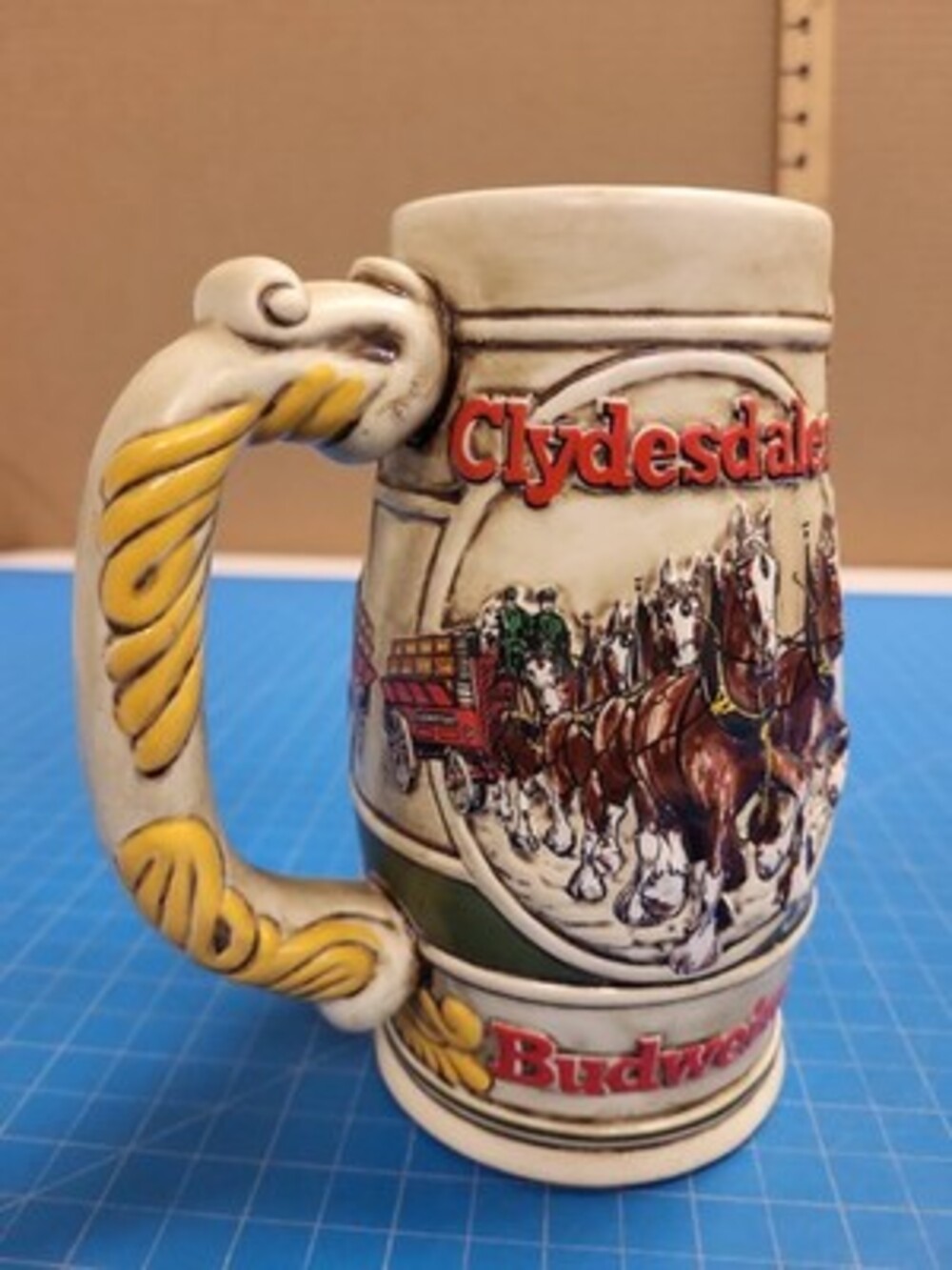 Budweiser Clydesdales Stein Beer Mug Ceramarte Brazil Handcrafted Promotional